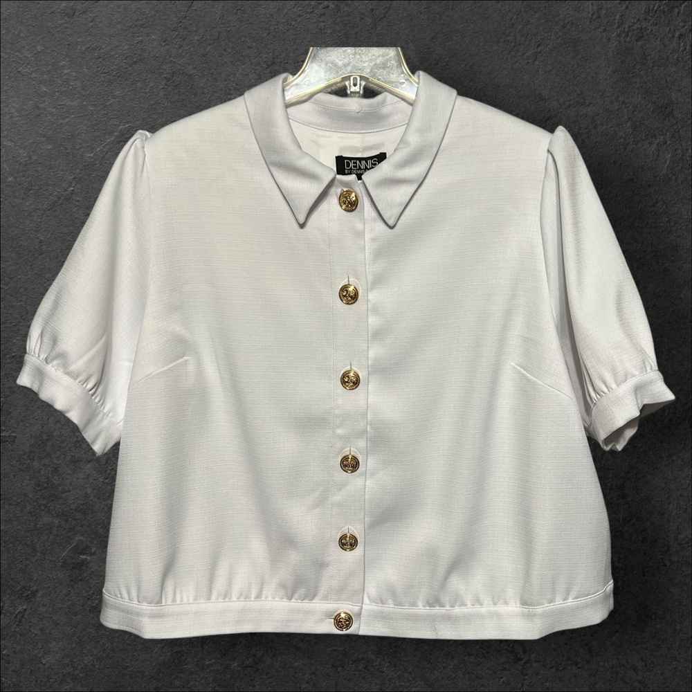 Dennis by Dennis Basso Puff Sleeve Cropped Blouse-Style Jacket 1X Pearl White